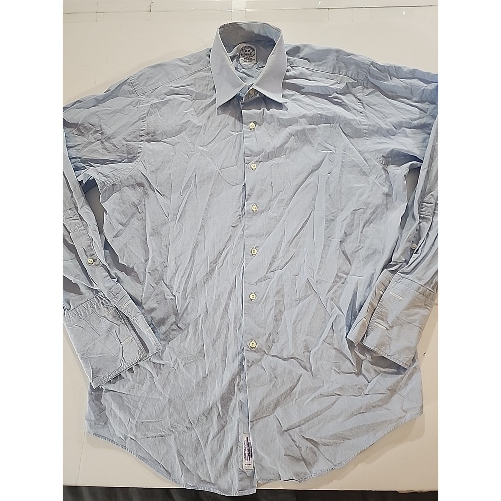 VTG Brooks Brothers Mens Blue Striped Dress Shirt Made in USA French Cuffs 17-35
